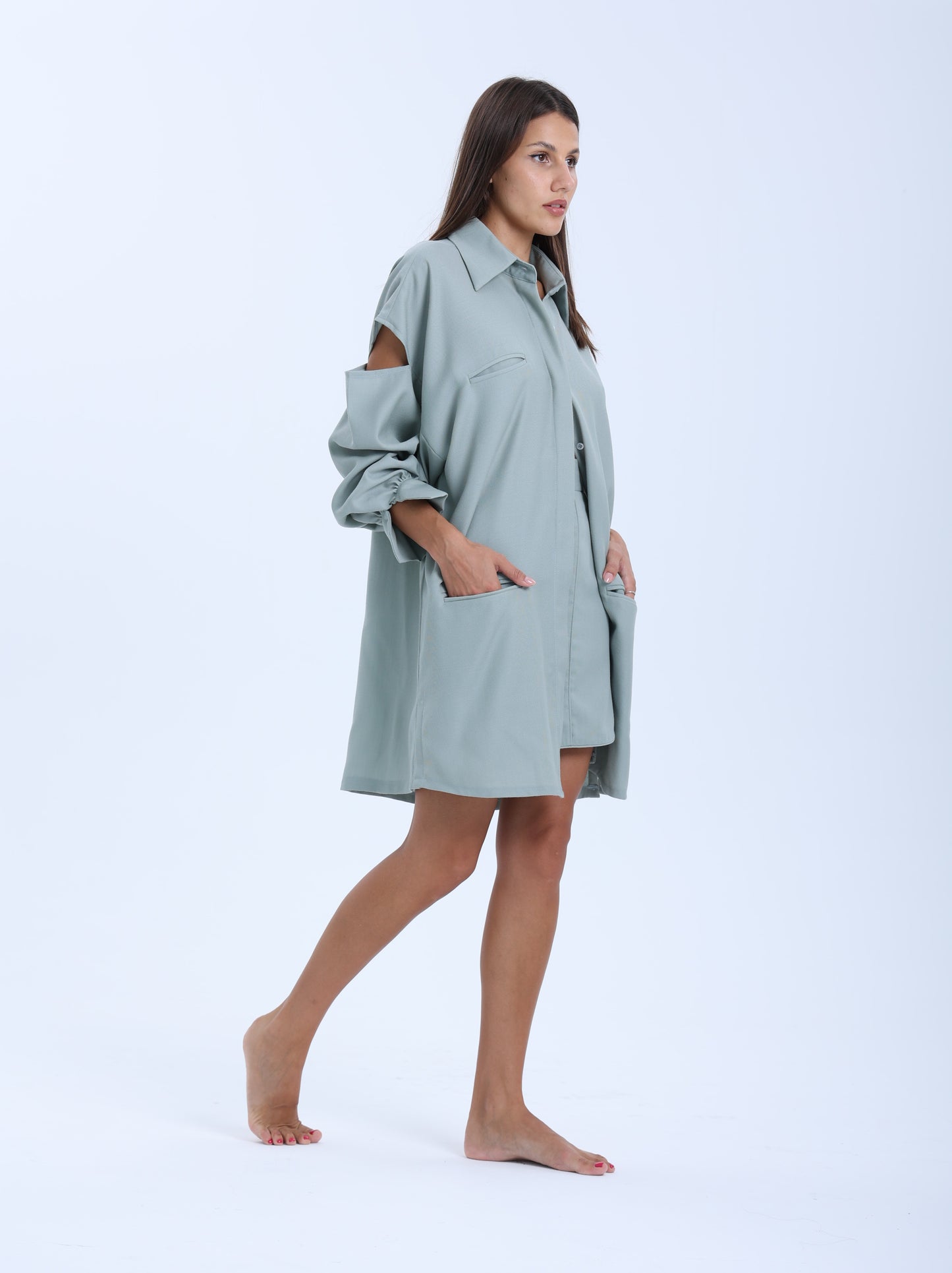 Ville-Marie Structured Shirt Dress - Grey Blue