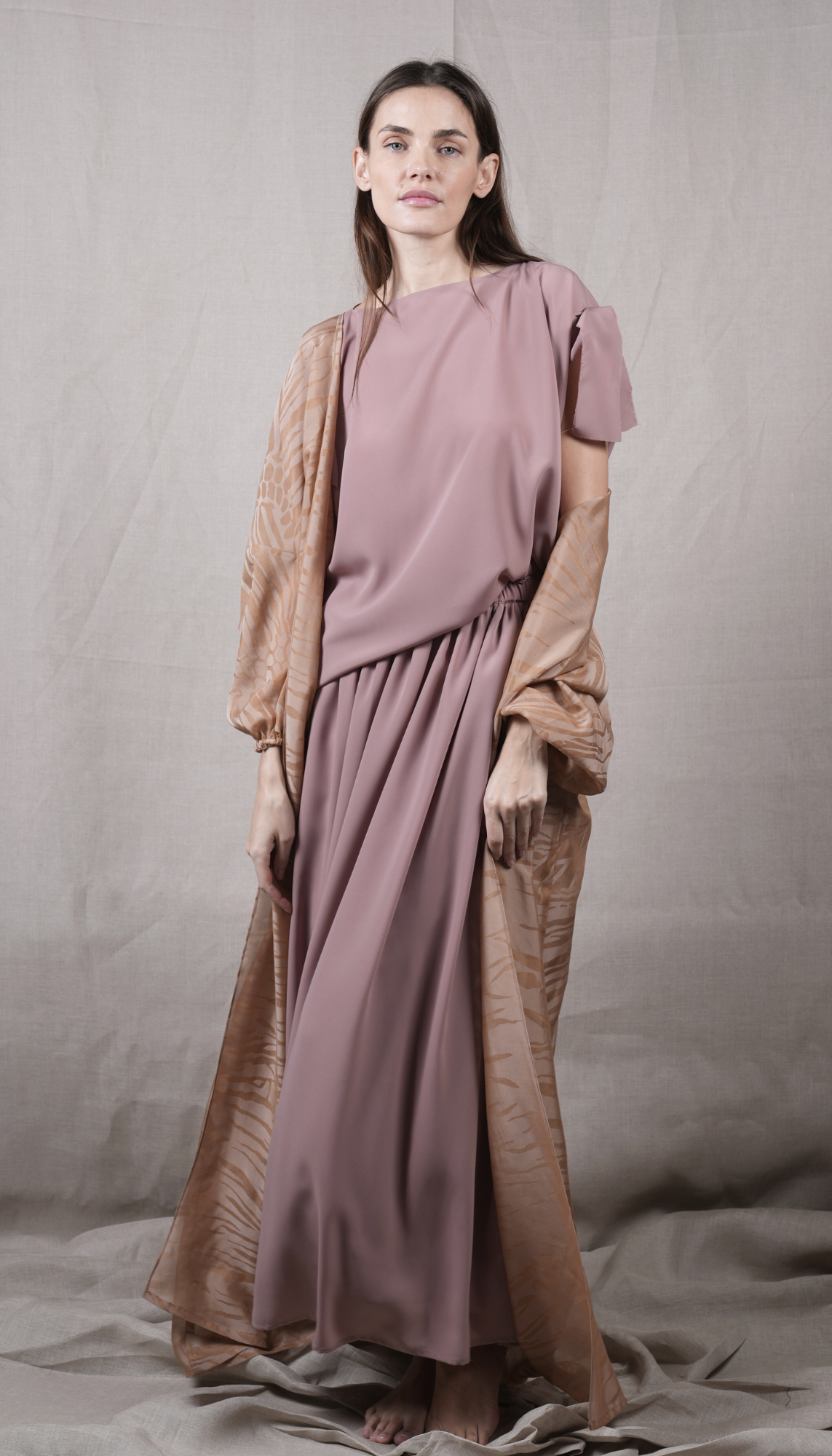 Ripple Chiffon Silk Cover-Up - Tan