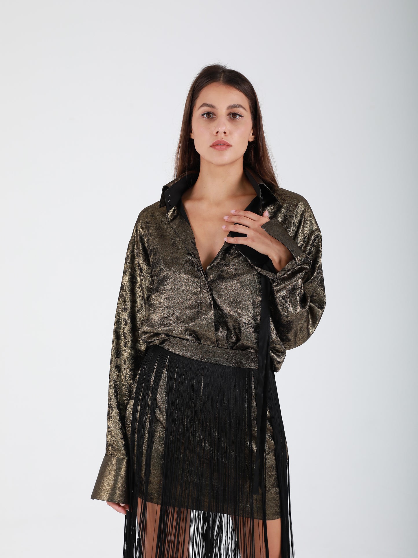 Signature Oversized Crepe Silk Shirt - Gold