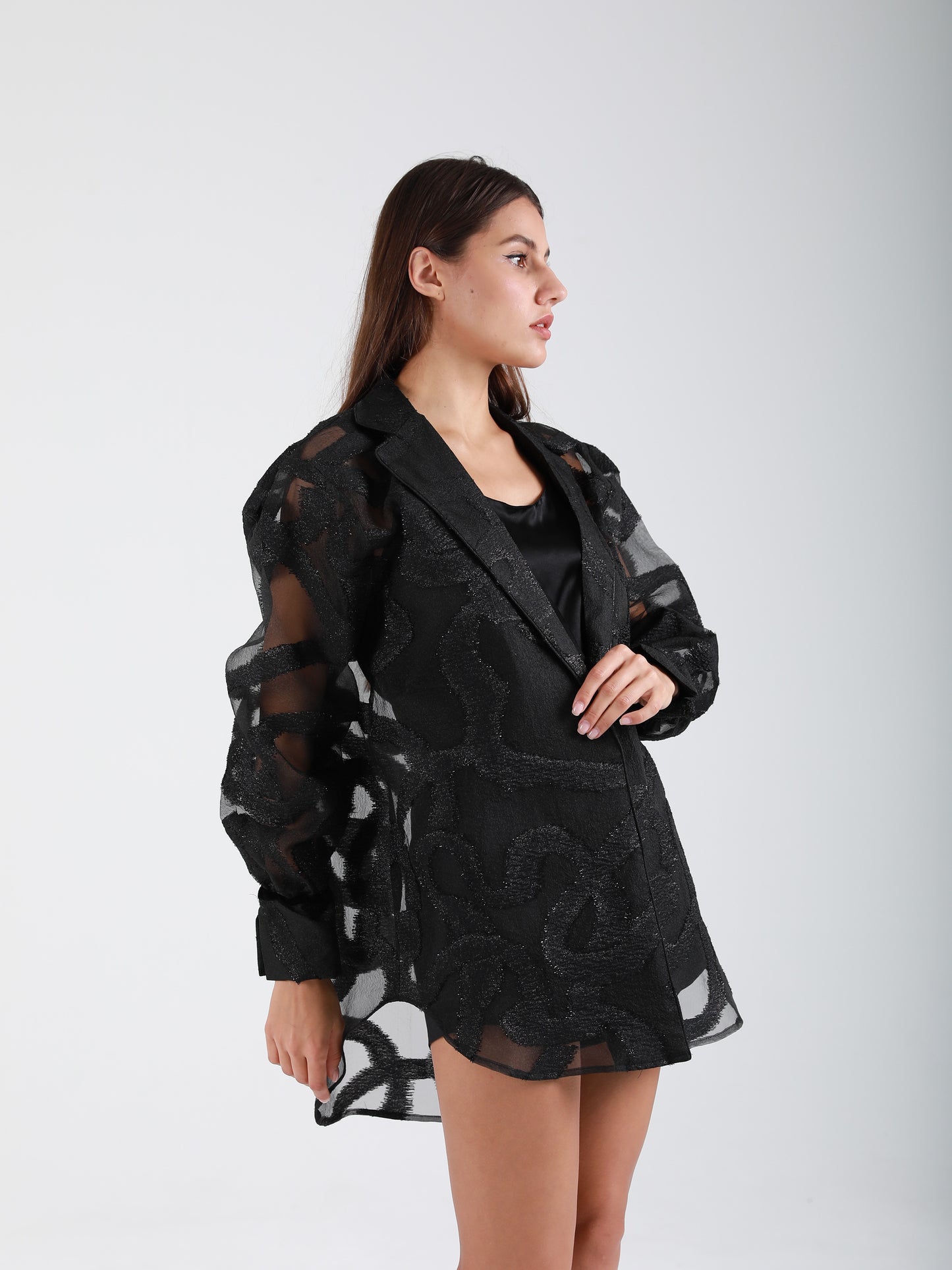 Oversized Organza-Blend Blazer - Squiggle