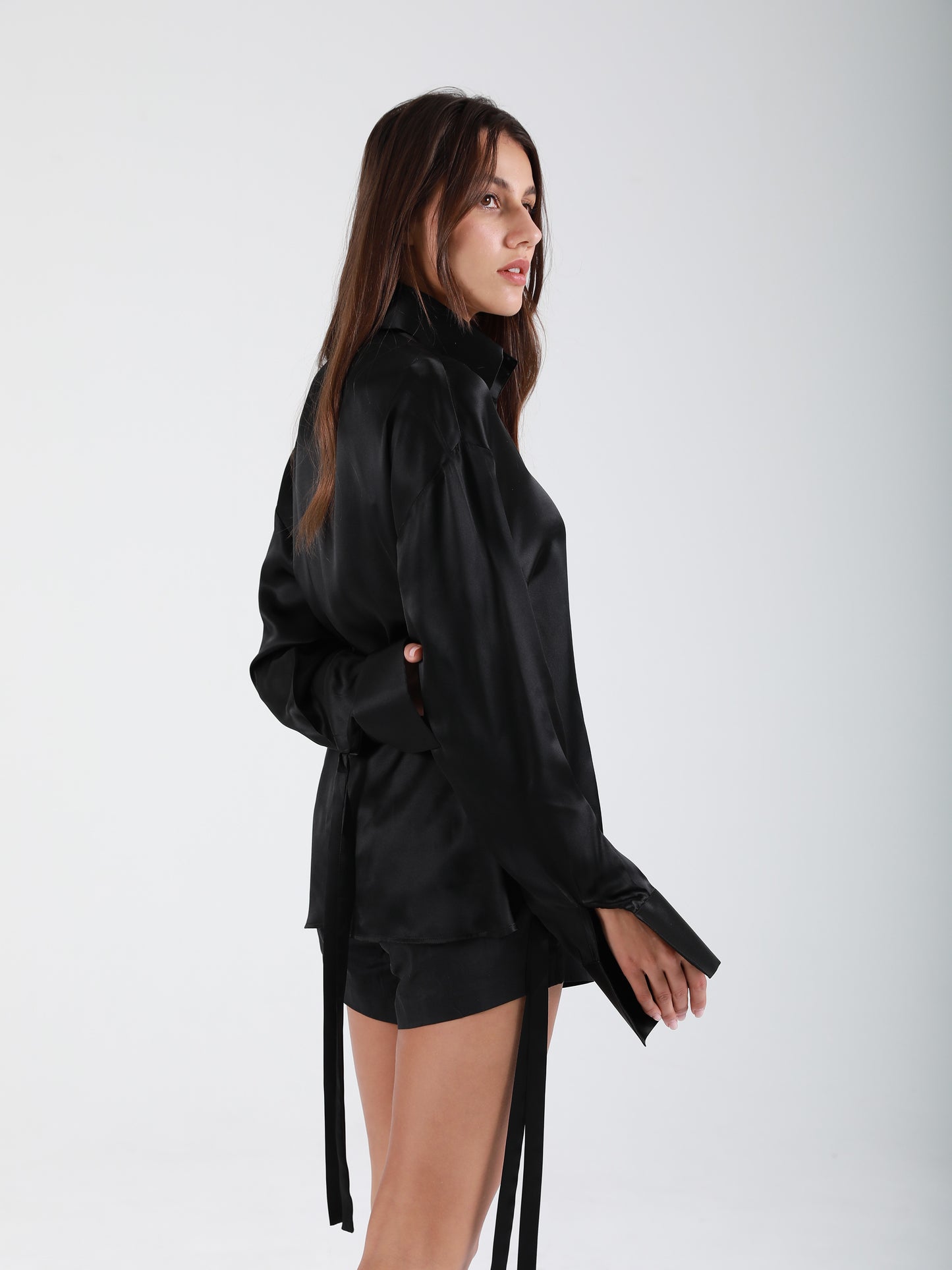 Signature Oversized Silk Shirt - Black