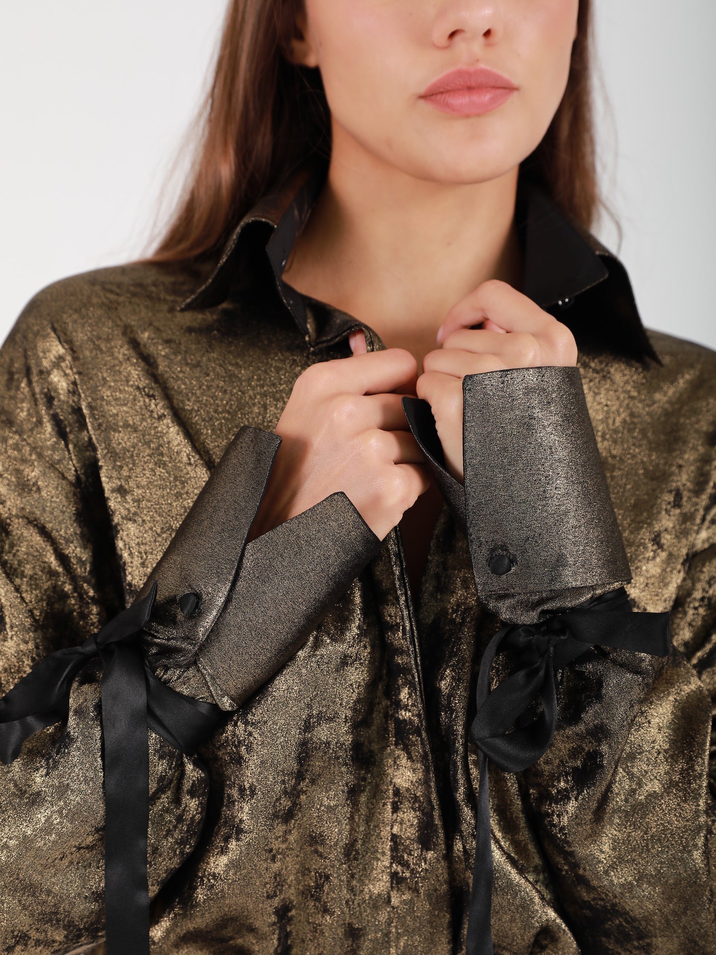 Signature Oversized Crepe Silk Shirt - Gold