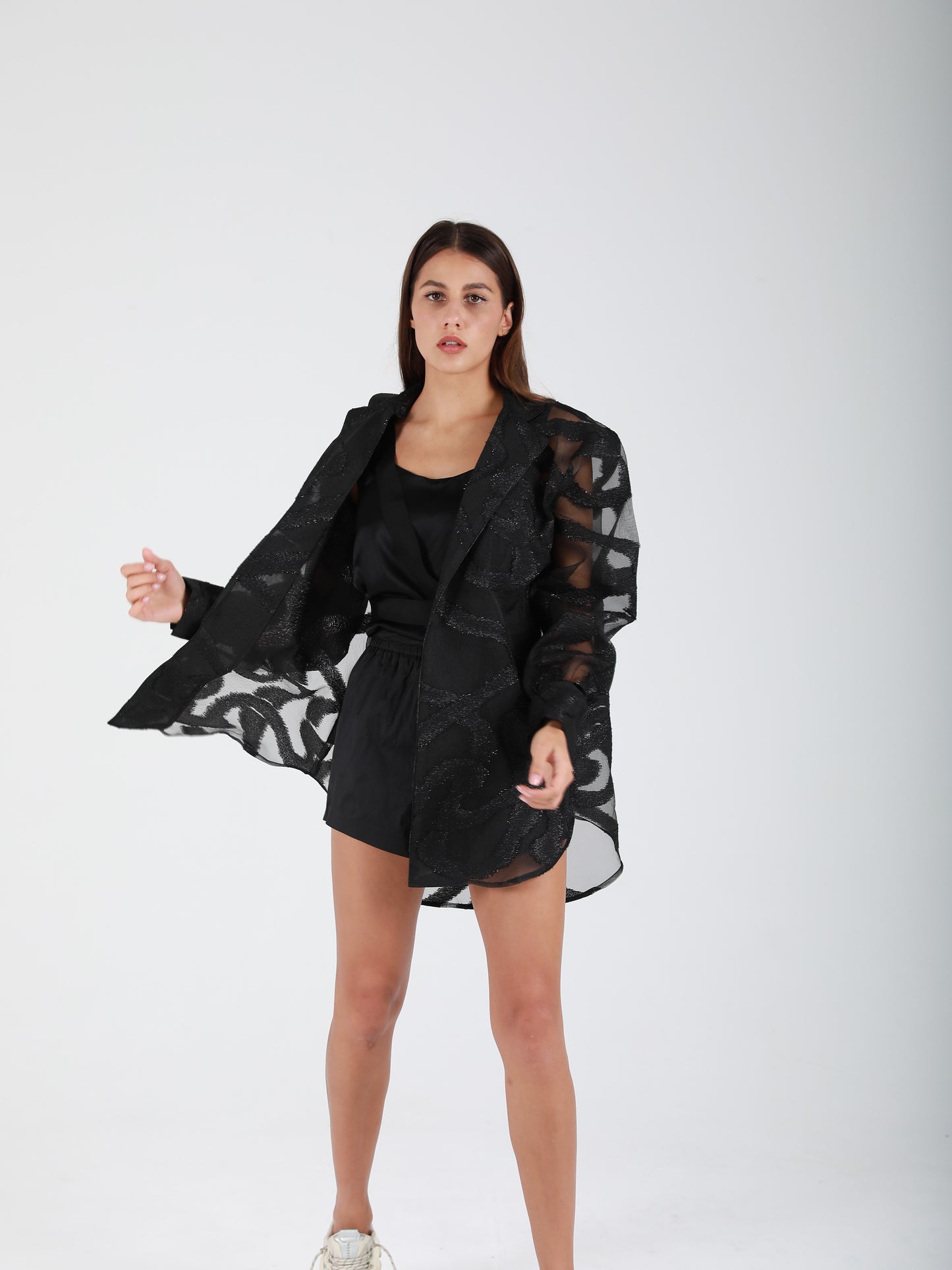 Oversized Organza-Blend Blazer - Squiggle