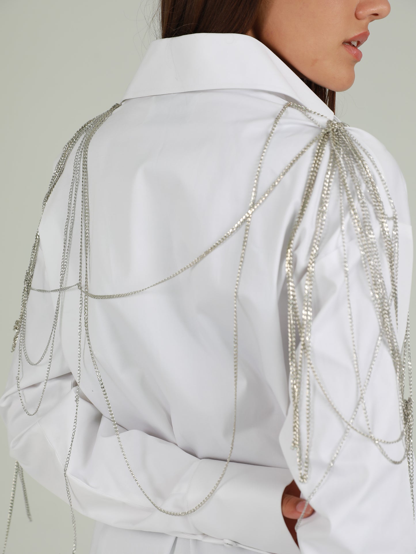 "Beat It" Chain Embellished Shirt - White