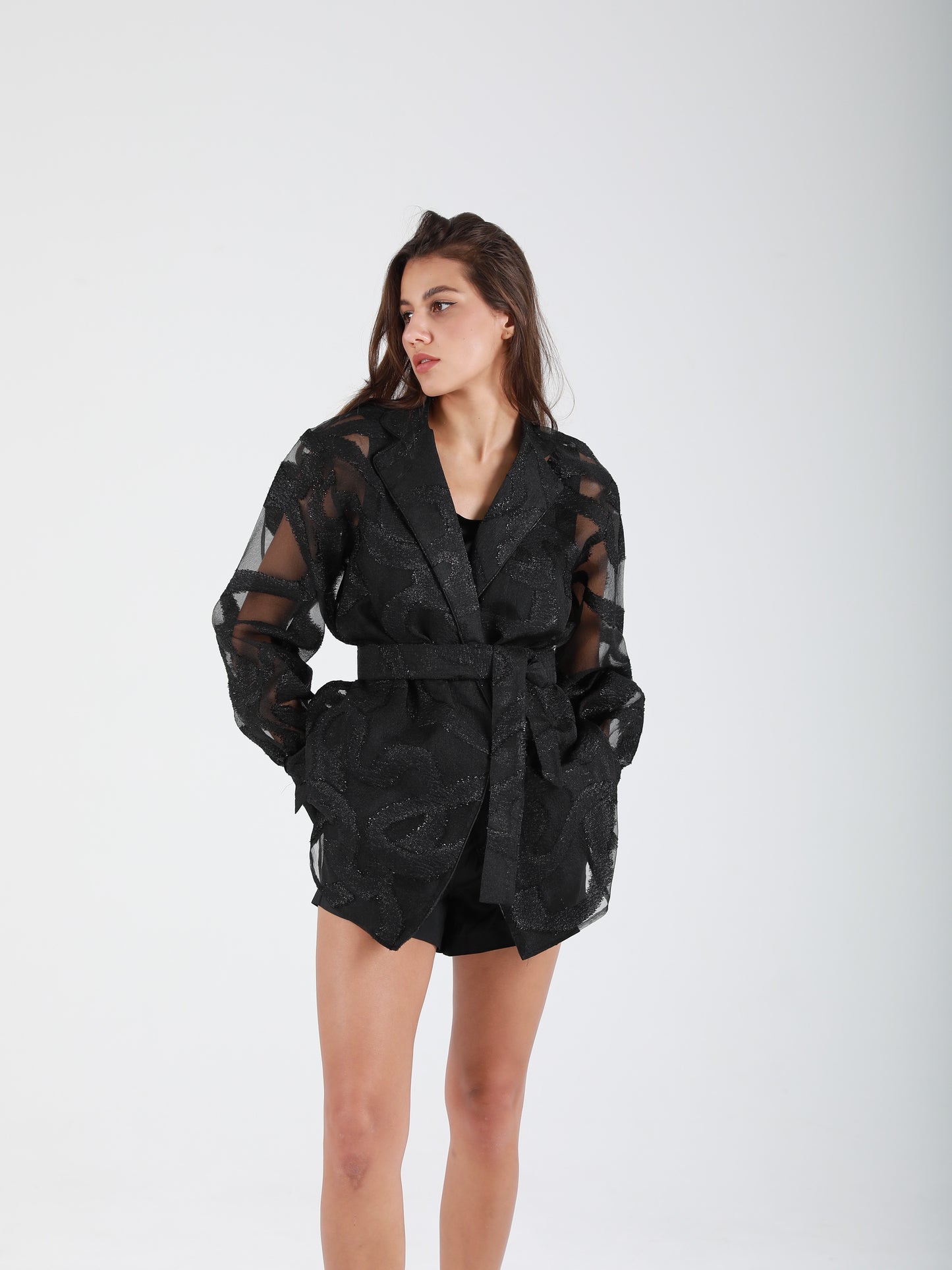 Oversized Organza-Blend Blazer - Squiggle