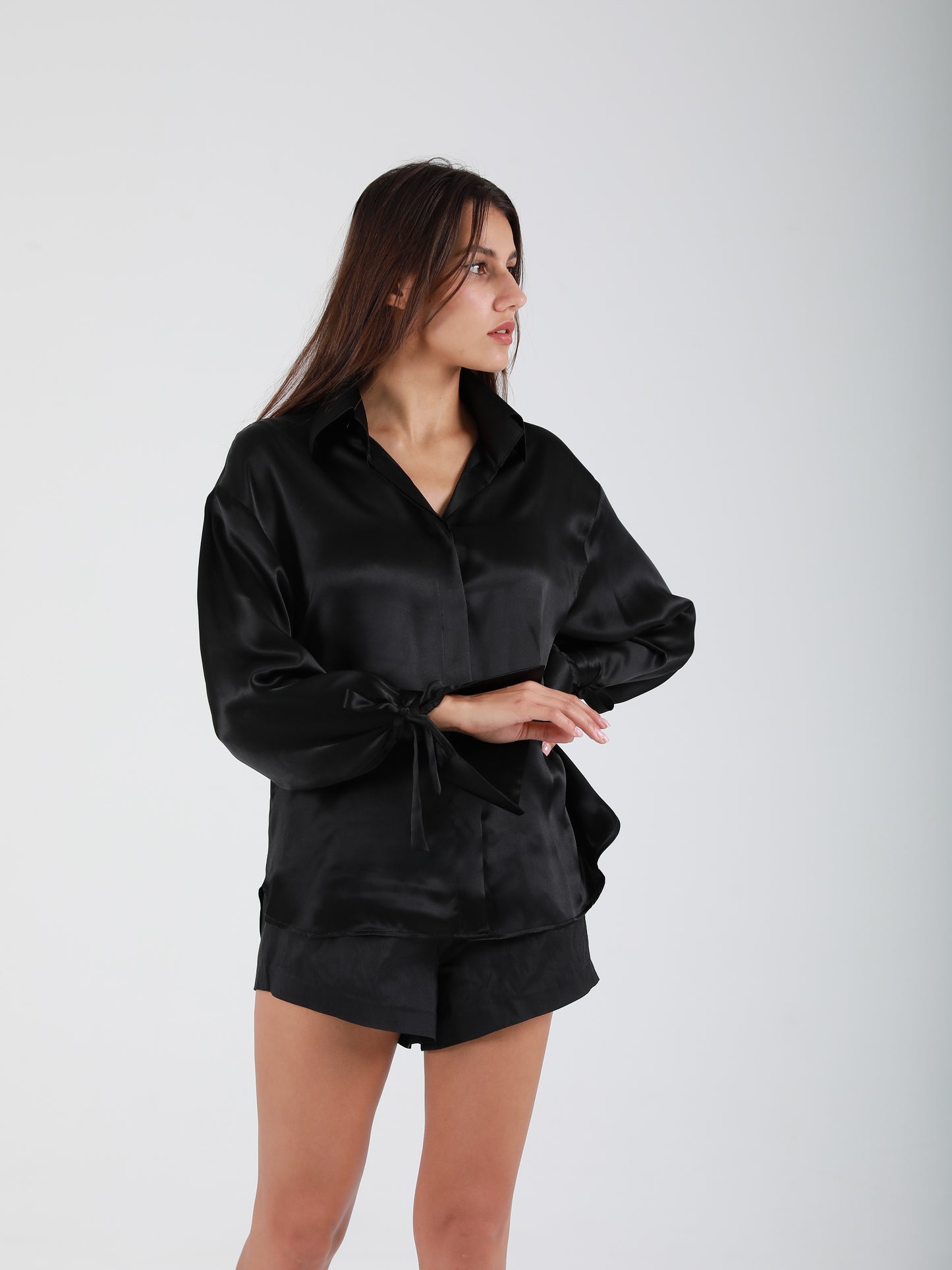 Signature Oversized Silk Shirt - Black