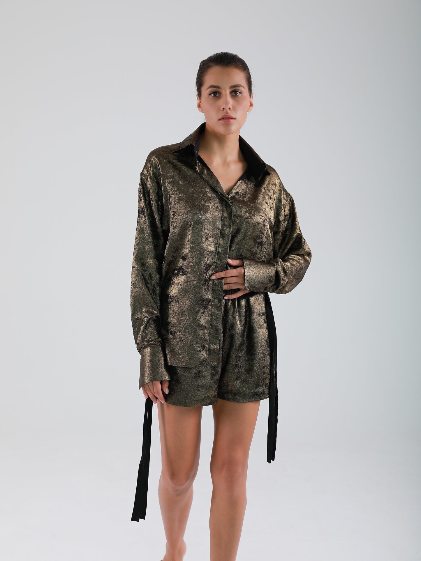 Signature Oversized Crepe Silk Shirt - Gold